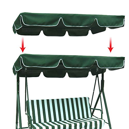Boshen Outdoor Swing Replacement Canopy Fit 74 x 45 Frame Waterproof UV Blocking Swing Top Cover 300D 160gsm Polyester Porch Patio Swing Protection Sunshade Cover with Reinforced CornersGreen