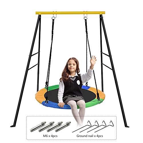 EOSAGA Saucer Tree Swing and Swing Frame Set 40 Waterproof Saucer Tree Swing Set  Heavy Duty AllSteel Swing Frame Resilient and Resistant to All Types of Weather (Colorful)