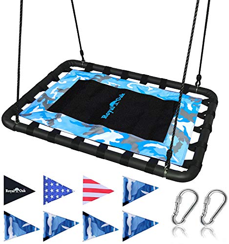 Giant Platform Tree Swing 700 lb Weight Capacity Durable Steel Frame Waterproof Adjustable Ropes Flag Set and 2 Carabiners NonStop Fun for Kids