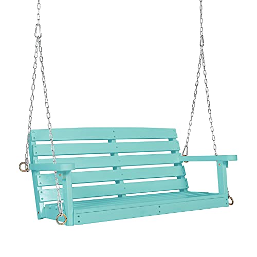 OKL Outdoor Wooden Porch Swing Bench 2 Seater Hanging Porch Swing Bench Patio Swing Chair with Hanging Chains with Slat Design for Garden Yard Patio Deck3FT
