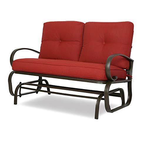 PATIO TREE Swing Glider Bench Outdoor Cushioed 2 Person Rocking Chair Garden Loveseat Brick Red