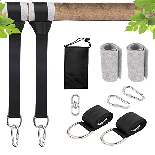 Tree Swing Straps Hanging Kit Holds 2200 lbs 2 Pack 5ft Tree Strap with 2 Heavy Duty Screw Lock Carabiners 1 Swivel Swing Hangers Stainless SteelHeavy Duty 180°360° Swivel Swing