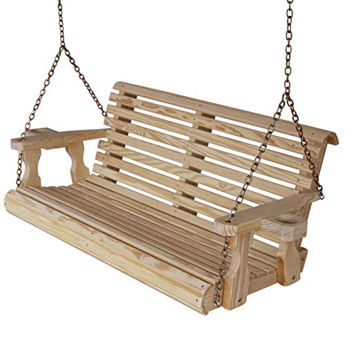 Amish Heavy Duty 800 Lb Roll Back 4ft Treated Porch Swing with Cupholders