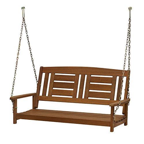 Furinno Tioman Hardwood Patio  Garden  Outdoor Porch Swing 2 Seater with Chain Natural