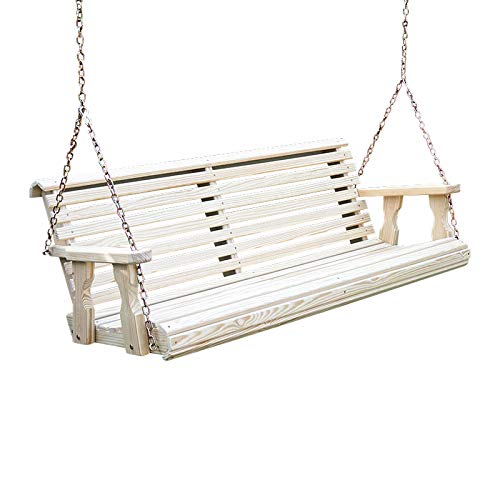 Amish Heavy Duty 800 Lb Roll Back Treated Porch Swing with Hanging Chains (4 Foot Unfinished)
