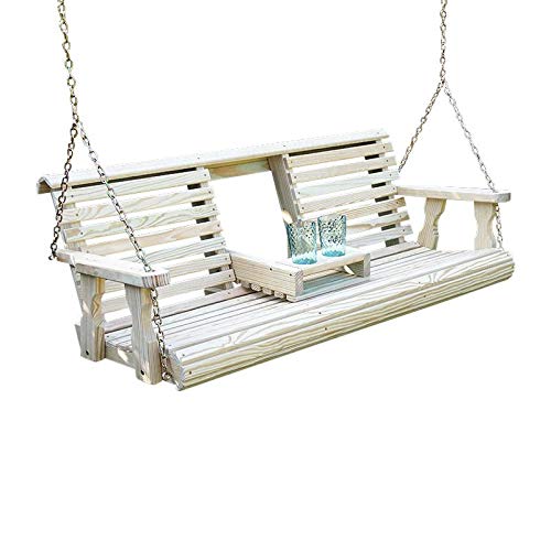 Amish Heavy Duty 800 Lb Rollback Console Treated Porch Swing with Hanging Chains (Unfinished)