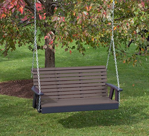 Ecommersify Inc 4FTWeathered WoodPoly Lumber ROLL Back Porch Swing Heavy Duty Everlasting PolyTuf HDPE  Made in USA  Amish Crafted