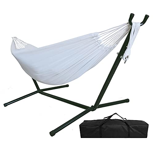ARGCONNER Hammock with StandPortable Double Hammock for PatioIndoor Outdoor Hammock Stand 2 Person Heavy Duty450lb CapacityCarrying Case Included (Natural)