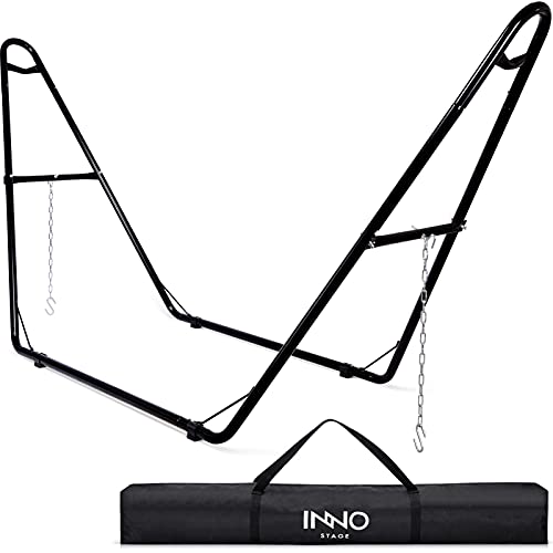 INNO STAGE 2 Person Steel Hammock Stand with Carry Bag Portable Hammock Frame Heavy Duty Adjustable Hammock Stand for 9 to 14 Feet Hammocks 450 LBS Capacity for IndoorOutdoor Yard Patio Balcony