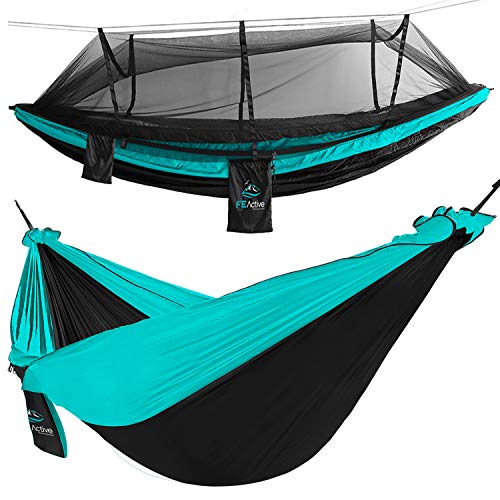 FE Active Outdoor Camping Hammock  Double Hammock for Adults Removable Mosquito Net Lightweight Portable Hammock w Adjustable Straps for Travel Camping Backpacking  Designed in California USA