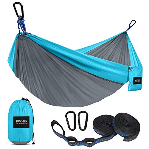 Kootek Camping Hammock Double  Single Portable Hammocks with 2 Tree Straps Lightweight Nylon Parachute Hammocks for Backpacking Travel Beach Backyard Patio Hiking (Grey  Sky Blue Large)