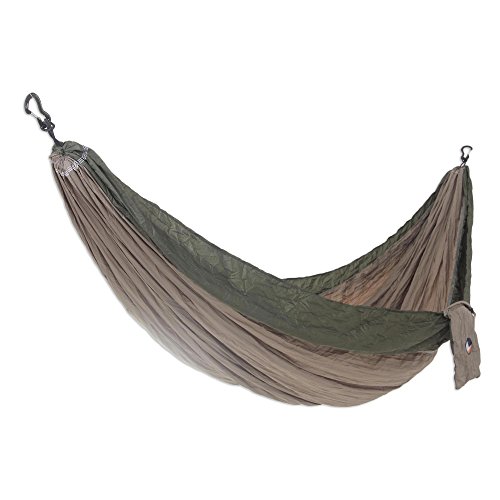 NOVICA Brown Beige with Olive Green Trim Parachute Portable 2 Person XL Camping Hammock with Hanging Straps Jungle Dreams (Double)