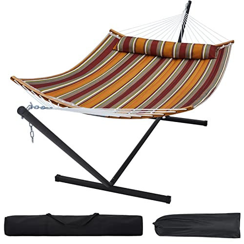 SUPERJARE Hammock with Stand 2 Person Heavy Duty Hammock Frame Detachable Pillow  Strong CurvedBar  Portable Carrying Bag Perfect for Outdoor  Indoor  Chocolate
