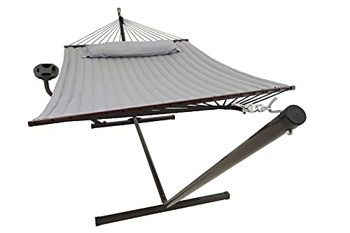 VITA5 Heavy Duty Hammock with Stand Included  Outdoor Hammock  Indoor Hammock  2 Person Hammock with Cupholder and Detachable Pillow