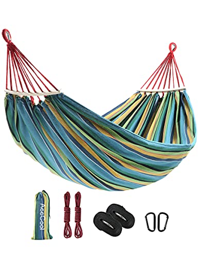 Canvas Hammock with Anti Roll Balance Beam and Sturdy Metal Knot for Camping OutdoorIndoor Patio Backyard (Bright Blue)
