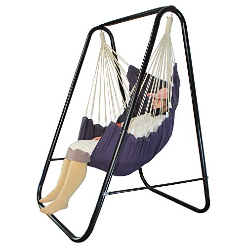 PIRNY Hammock Chair with Stand Hanging Padded Indoor SwingEasy to Assemble Study MAX Capacity up to 500 LBSResistant Sturdy Metal Stand for Porch Patio Garden Swing Sets for Backyard(Grey)