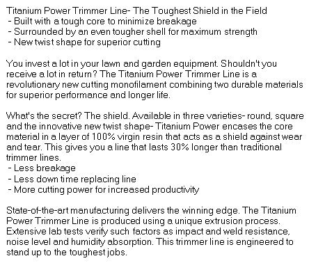 Titanium Power Trimmer Line 095 Square Part No A-B141095