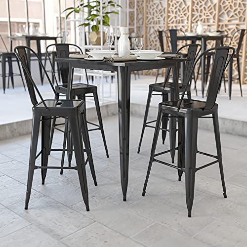 Flash Furniture Commercial Grade 315 Square Black Metal IndoorOutdoor Bar Height Table