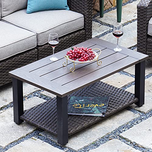 Grand Patio Outdoor Coffee Table 40 in Patio Steel Side Table Modern Rectangle Coffee Table Fit with Patio Conversation Set All Weather with Rattan Storage