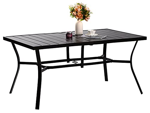 VOYSIGN Outdoor Rectangle Dining Table Patio Furniture Size 59 x 38 x 28 with Umbrella Hole Dia 157 Charcoal Black