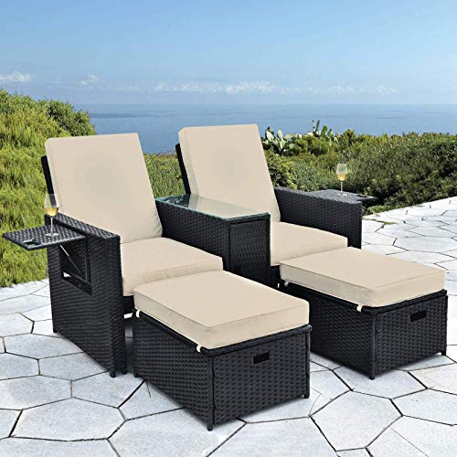 B BAIJIAWEI Patio Wicker Loveseat  Outdoor Rattan Sofa Set with Cushion  Adjustable Lounge Chair with Ottoman Footrest Wicker Furniture for Garden Patio Balcony Beach Coffee Bar Deck