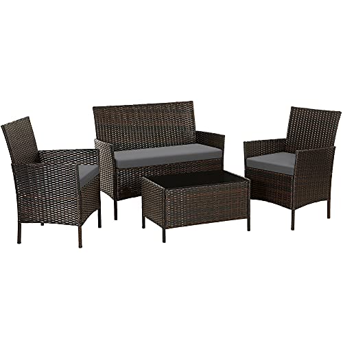 SONGMICS Patio Furniture Set PE Wicker Outdoor Furniture for Porch Deck Backyard Outside Use Brown and Gray UGGF002G01
