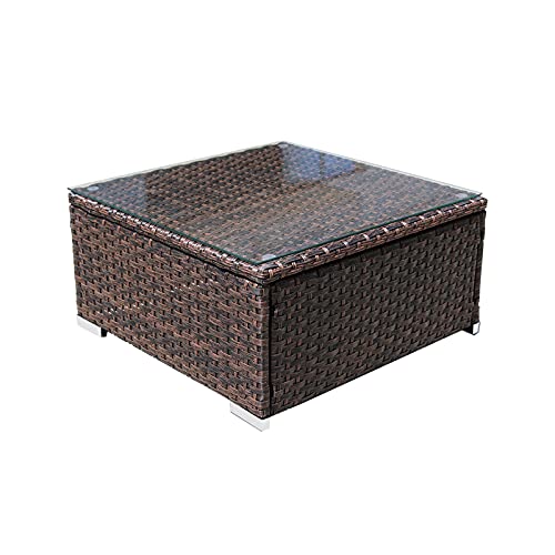 DIMAR GARDEN Outdoor Coffee Table Wicker Patio Furniture Set Lawn Garden Tea Table Rattan Patio Side Tables with Glass Top(252in Mix Brown)