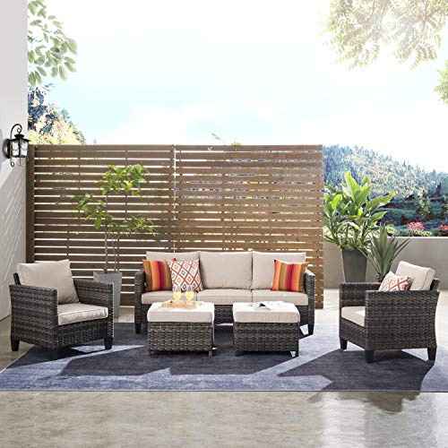 ovios Patio Furnitue Outdoor Furniture Sets Modern Wicker Patio Furniture Sectional and 2 Pillows All Weather Garden Patio Sofa Backyard Steel (BeigeGrey)