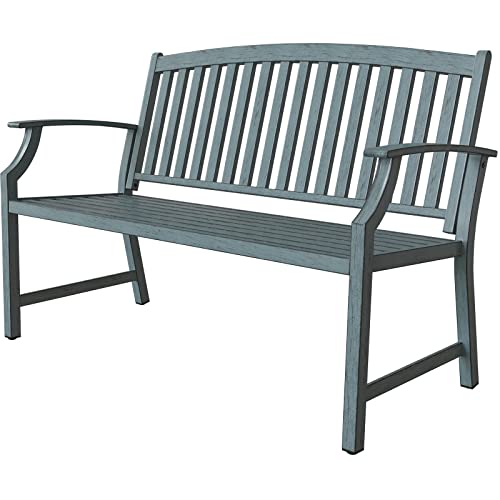 Grand Patio Garden Bench Outdoor Benches with AntiRust Aluminum Steel Metal Frame Patio Seating for Front Porch Backyard Park Outside Furniture Decor Gray Blue
