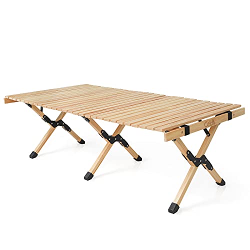 CekPo Portable Picnic Table Wooden Folding Camping Tables Solid Wood Roll Up Travel Table with Carry Bag 47In Outdoor Picnic Table for Camp Trip TailgatingGarden Beach Patio BBQ Backyard