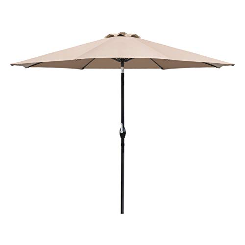 Flamaker 9 FT Patio Umbrella Tilts Outdoor Umbrella Picnic Table Umbrella Pool Umbrella for Garden Deck Backyard and Beach (Beige)