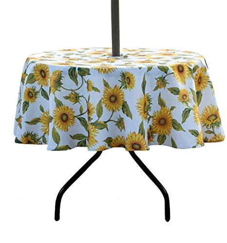 SUQ I OME Outdoor Tablecloth with Umbrella Hole and Zipper Zippered Patio Table ClothsSpringSummer Table Covers for Backyard Circular TableBBQsPicnic(Sunflower60 Round with Zipper)