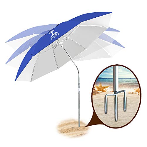 AosKe Beach Umbrella UV 50Umbrella with Sand Anchor  Tilt Aluminum PoleOutdoor Sunshade Umbrella with Carry BagPortable Beach Umbrella with Carry Bag for Beach Patio Garden Outdoor Royal Blue