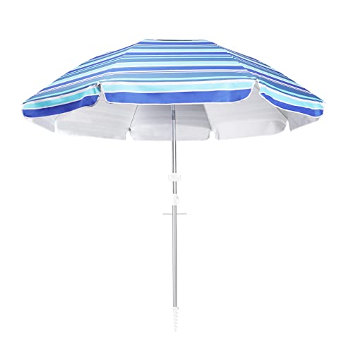 Beach UmbrellaLUHAHALU 75FT Beach Umbrellas for Sand Heavy Duty Wind Portable UPF 50 Sun Shelter with Tilt Sand Anchor and Carry Bag Sunshade Umbrella for Patio Outdoor Garden Beach(Silver Coated Blue Striped)