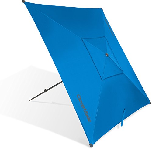 CleverMade QuadraBrella  Portable 5 Outdoor Beach Umbrella For Sun Shade and Wind Protection  Includes Carry Bag Pivot Hammer and Ground Stakes Blue