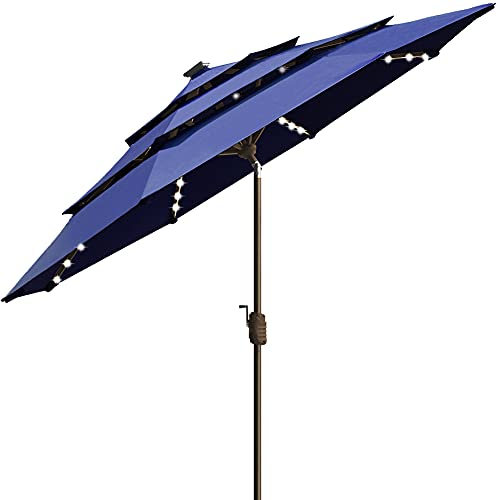 EliteShade Solar 9ft 3 Tiers Market Umbrella with 80 LED Lights Patio Umbrellas Outdoor Table with Ventilation and 5 Years NonFading TopNavy Blue