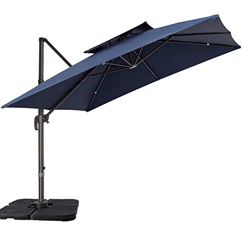 JEAREY 9FT Patio Umbrella 2 Tier Deluxe Square Cantilever Patio Umbrellas Outdoor Offset Umbrella Heavy Duty Sun Umbrella for Patio Lawn Garden Courtyard and Pool Navy