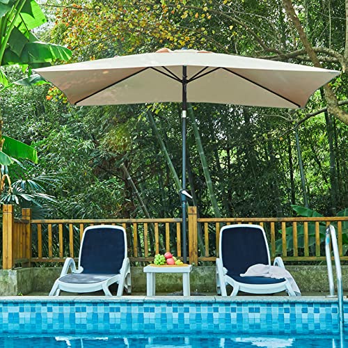 ROWHY 65 x 10ft Rectangular Patio Umbrella Outdoor Table Umbrella Market Umbrella with Push Button Tilt and Crank Portable Garden Sunshade UV Protection Waterproof for Lawn Garden Backyard Beige