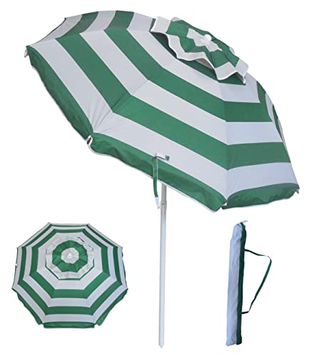 YATIO6ft Beach Umbrella Sun Shelter with Tilt Fiberglass Ribs Telescopic Pole Windproof Canopy Carry bagGreen Stripe