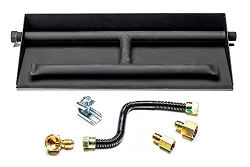 Dreffco 145 NG Powder Coated Steel Complete Fireplace Dual Row Burner Pan Kit for 18 Log Set