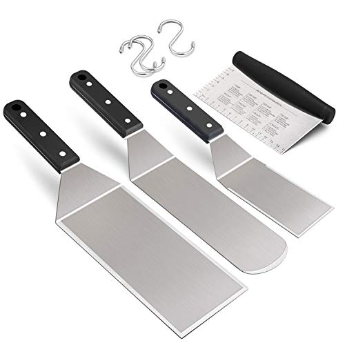 Leonyo Griddle Spatula Set of 7 Stainless Steel Griddle Accessories  Metal Spatulas Scraper for Flat Top Cast Iron Teppanyaki Grill BBQ Pancake Flipper Hamburger Turners Utensil Dishwasher Safe