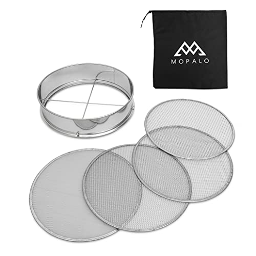 Mopalo 12 Soil Sieve Set with 4 Interchangeable Mesh Screens 1mm 3mm 5mm and 7mm  Durable Stainless Steel Rust Resistant Sifter Frame with Support Bars  Complete with Storage Bag