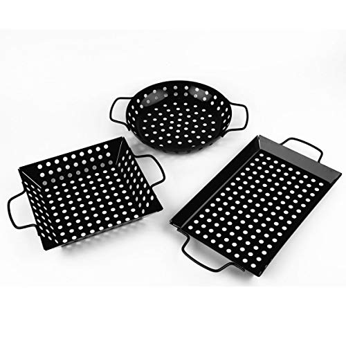 waykea NonStick Grill Basket Set 3Piece BBQ Accessory Set Wok Pan Grill Vegetable