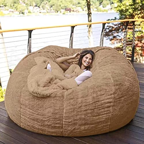 Bean Bag （Just a Cover not a Full ChairAdult Chair FluffyOversized Plush Micro Suede CoverSuitable for Lounge Bedroom Garden BalconyKhaki 180CM