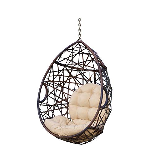 Christopher Knight Home 312592 Isaiah IndoorOutdoor Wicker Tear Drop Hanging Chair (Stand Not Included) MultiBrown and Tan