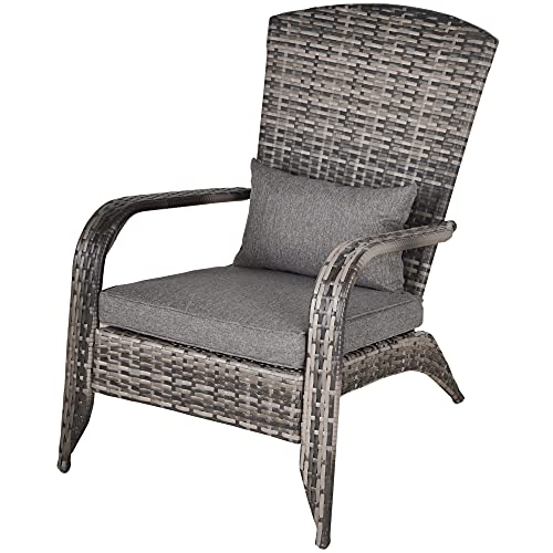 Outsunny Patio Adirondack Chair with AllWeather Rattan Wicker Soft Cushions Tall Curved Backrest Grey