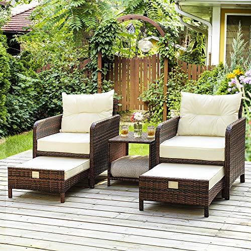 Pamapic 5 Pieces Wicker Patio Furniture Set Outdoor Patio Chairs with Ottomans