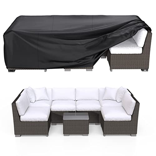 BROSYDA Patio Furniture Set Cover Waterproof Heavy Duty 600D Funiture Covers for Outdoor Sectional Sofa Set Wicker Rattan Table Chair Rectangular 108 L × 82 W × 28 H