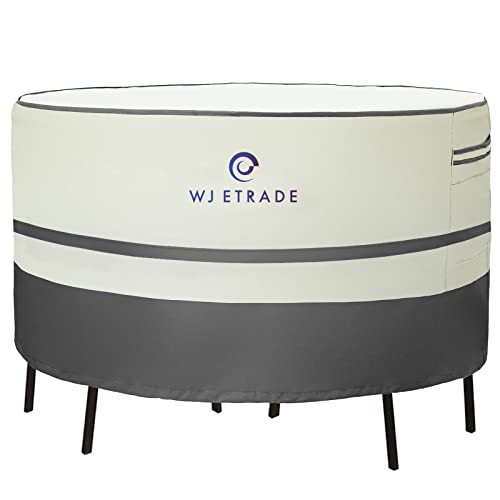 WJ eTrade Outdoor Waterproof UV Resistant Furniture Covers 108 Diax32 H Fits 79 Large Round Table and Chairs Dining Set BeigeGrey