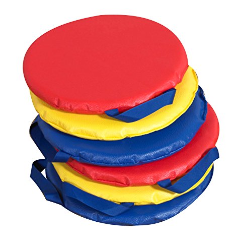 Childrens FactoryCF349014 SitArounds Primary (Set of 6)  12 by 12 by 1  Colorful Round Floor Cushions for Story Time Play Time and More  1 Thick Soft Foam  Light Portable  Wipe Clean Surface  blue yellow and red